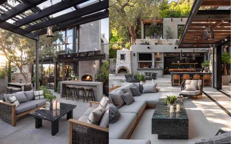 Outdoor seating with blinds