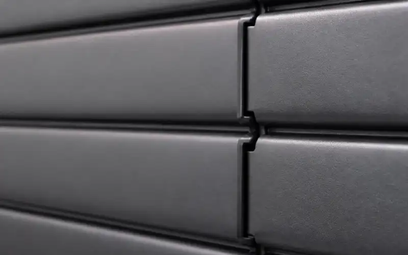 Close-up of interlocking roller shutter slats
